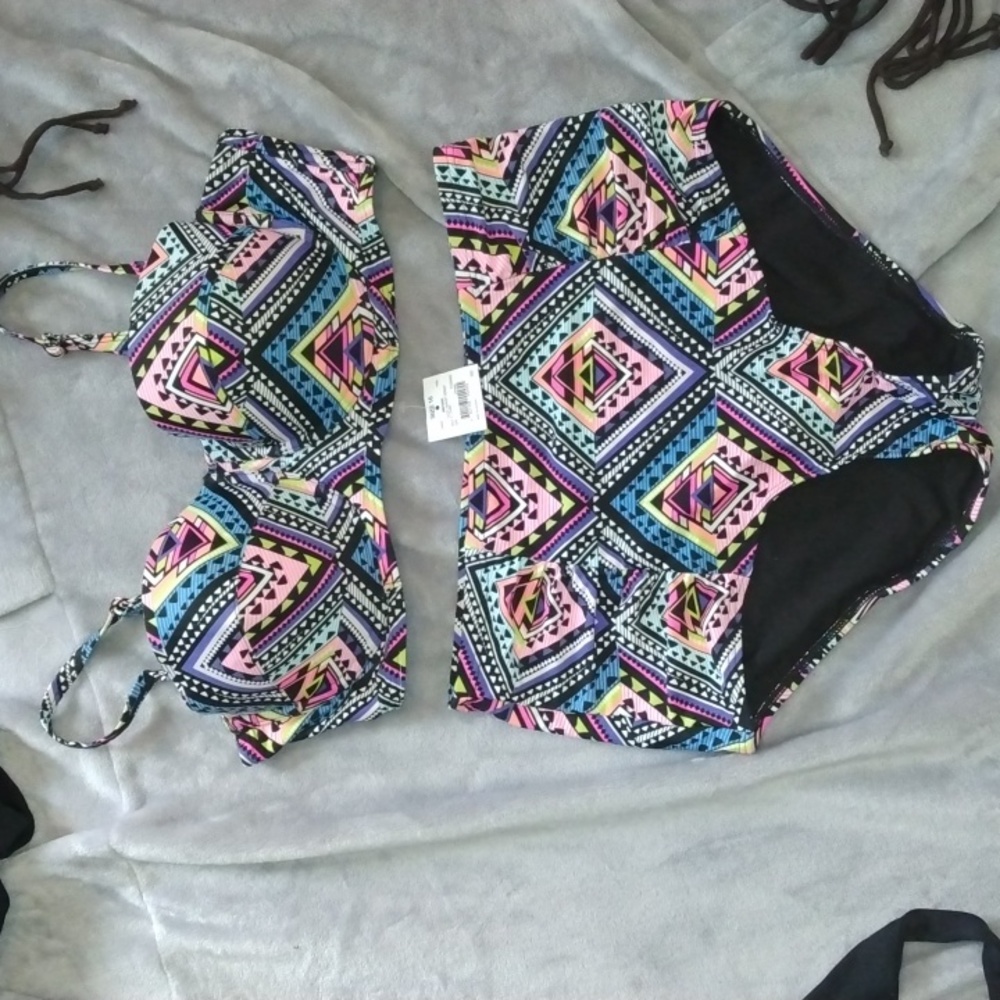 Women's swimwear bikintop and high waist brief multi colour pattern size 16 New